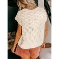 thumbnail image 6 of Women's Hollow Out Textured V Neck Loose Short Sleeve Knit Casual Top Summer Going Out Outfits Color S, 6 of 10