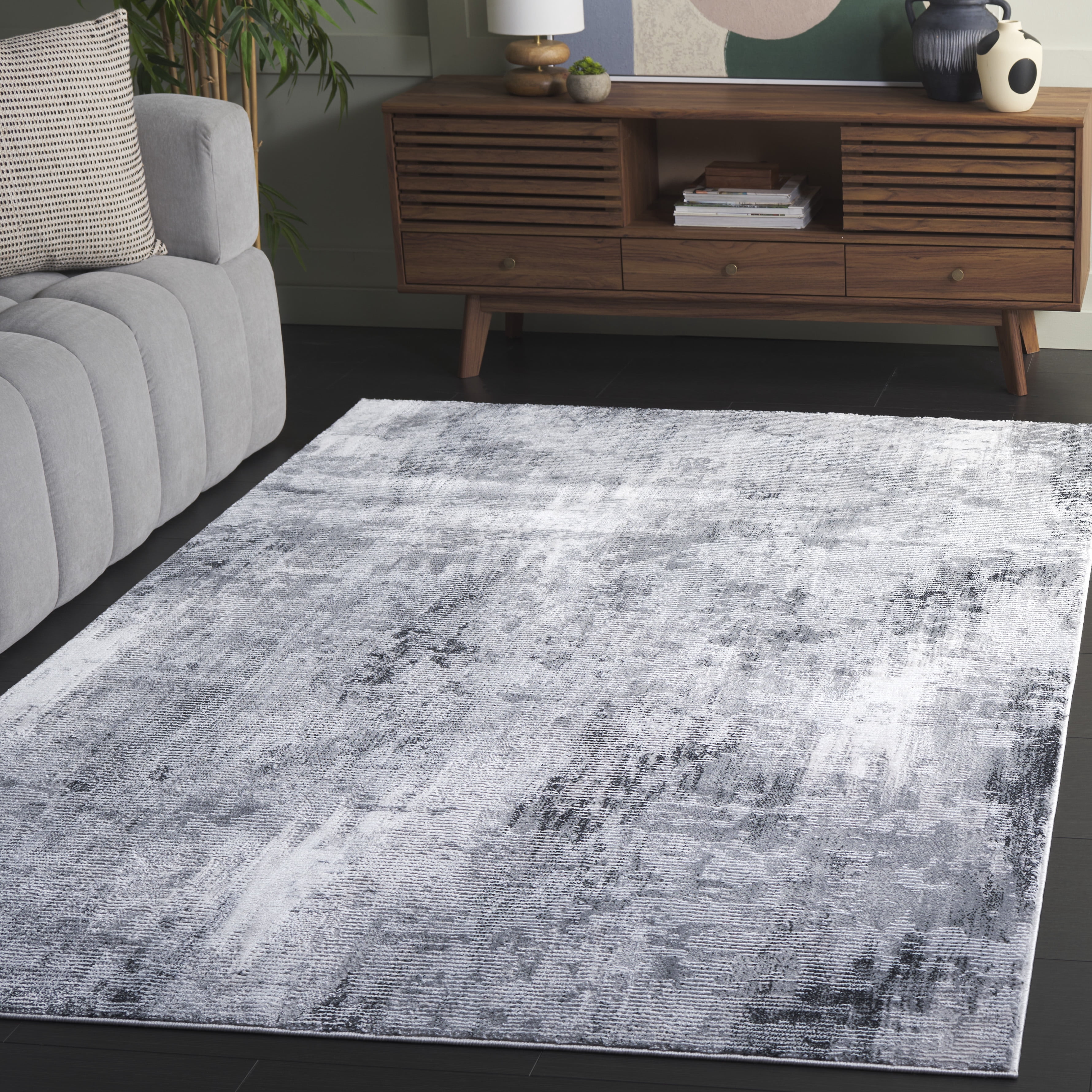 SAFAVIEH Slate Cynthia Distressed Area Rug, Grey/Ivory, 9' x 12'