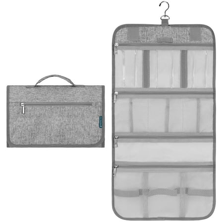 PAVILIA Hanging Toiletry Bag Women Men Travel Kit Foldable Toiletries Organizer Roll up Cosmetics Makeup Bag Accessories Waterproof Essentials Jewelry Case (Heather Grey)