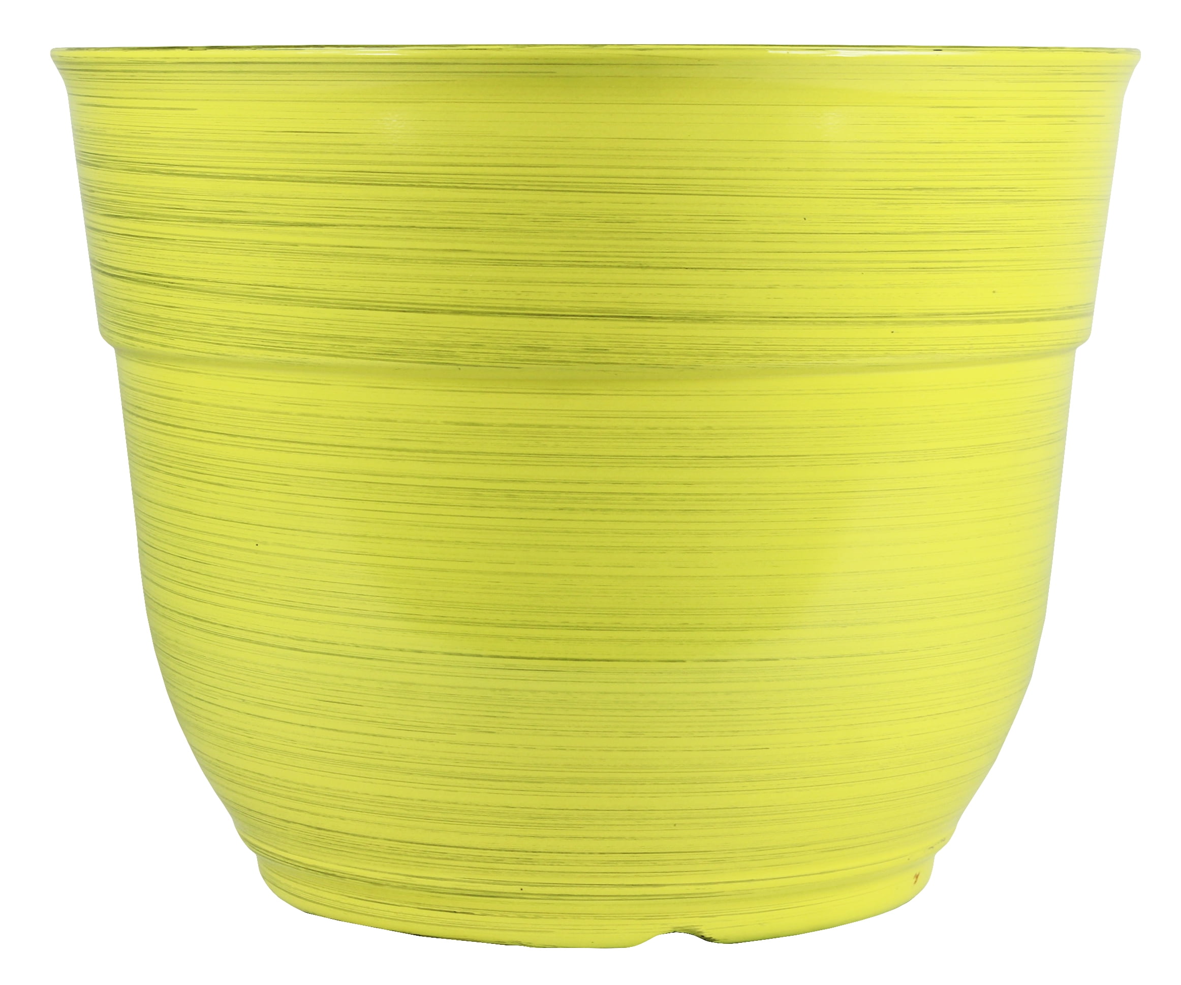 Garden Elements Glazed Brushed Happy Large Plastic Planter, Bright Yellow, 15