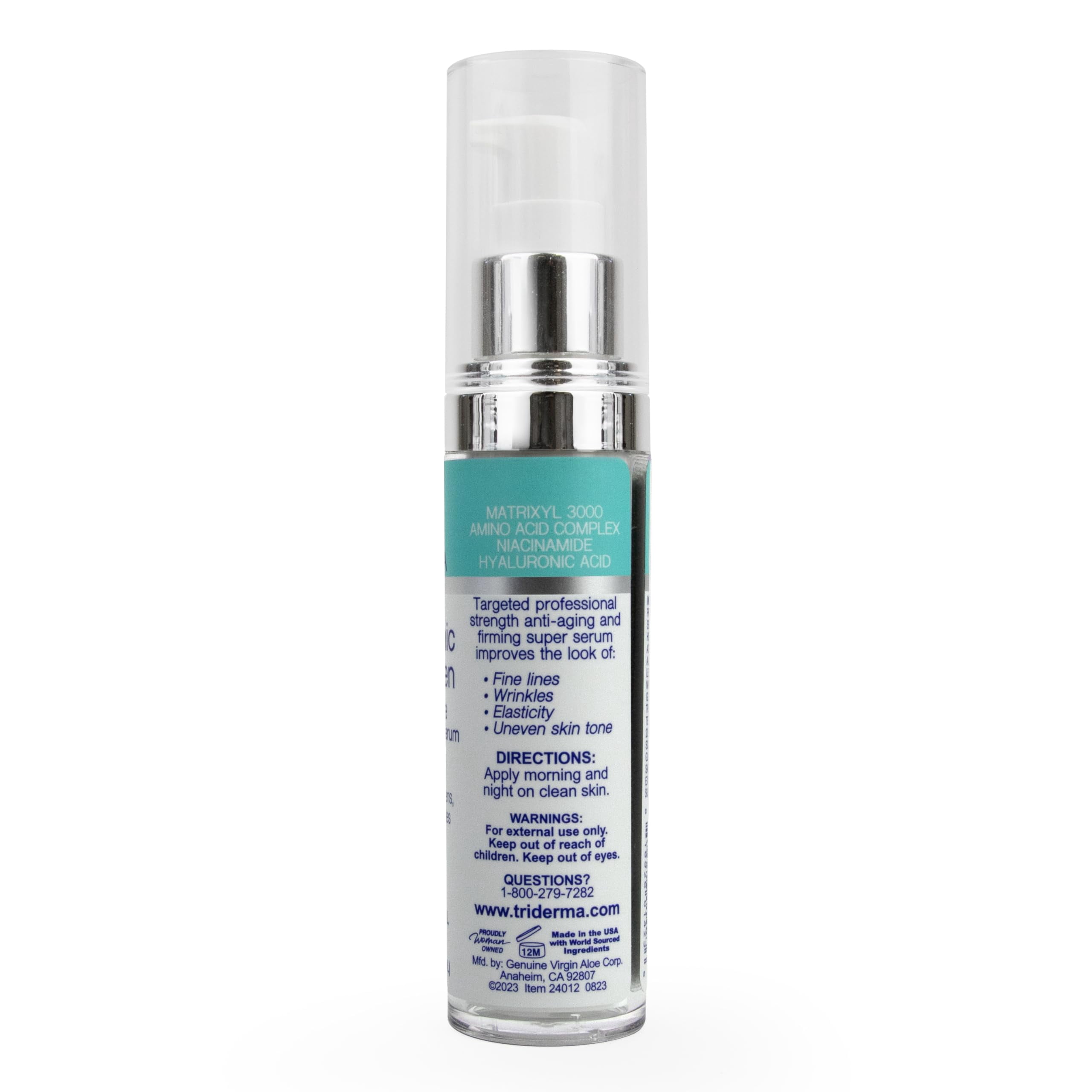 TriDerma Hyaluronic Acid Face Serum with 5% Niacinamide, Collagen Peptides & Matrixyl 3000, Hydrating Anti Aging Serum for Fine Lines & Wrinkles, 1 fl oz