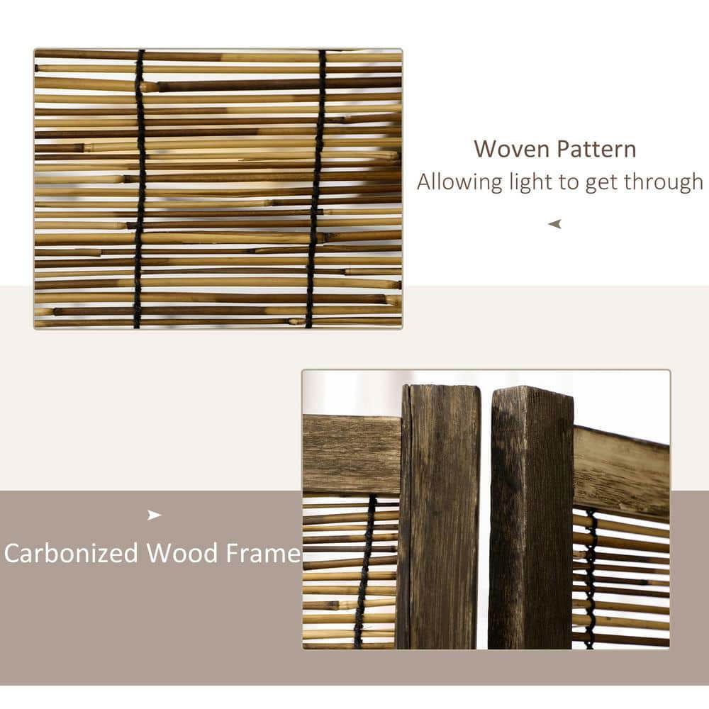 Yardi Yarda 63"x67"x0.75" Hand Woven Room Divider, 4 Panel Folding Privacy Screen, Reed Partition Wall for Indoor, Brown