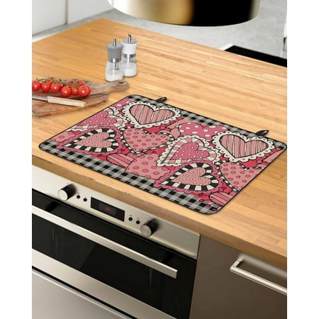 

Valentines Day Stove Top Covers for Electric Stove Heat Insulation Fireproof Glass Cooktop Cover Counter Top Glass Stove Cover for Prevent Scratches 24 x21 Black Plaid Red Love Heart Watercolor