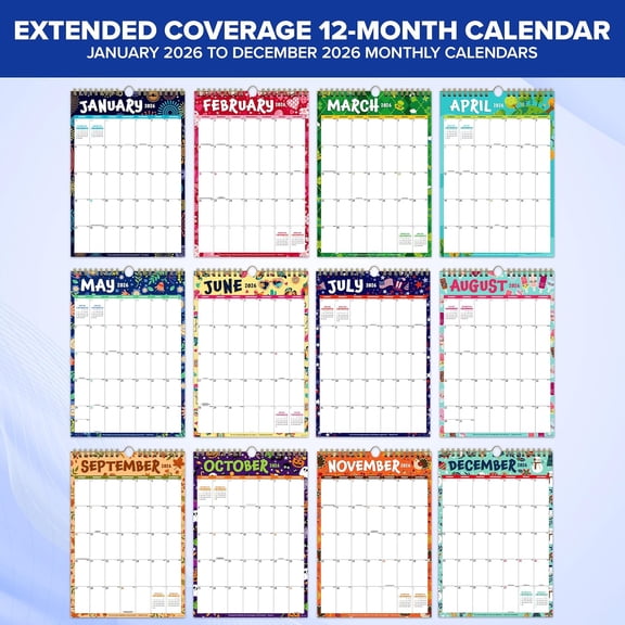 12 Months Colorful Academic Vertical Wall Calendar January to December 2026, 10x14.5in Spring-Bound Sheets with Inspirational Quotes and Stickers for Office, Home & School