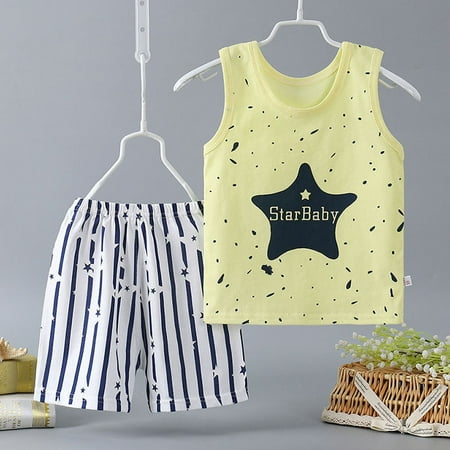 

Fsqjgq Toddler Girl Spring Outfits Toddler Baby Girl Clothes Baby Boys Girls Cartoon Star Tops Shirt+Pants Outfits Set Size 100 Yellow