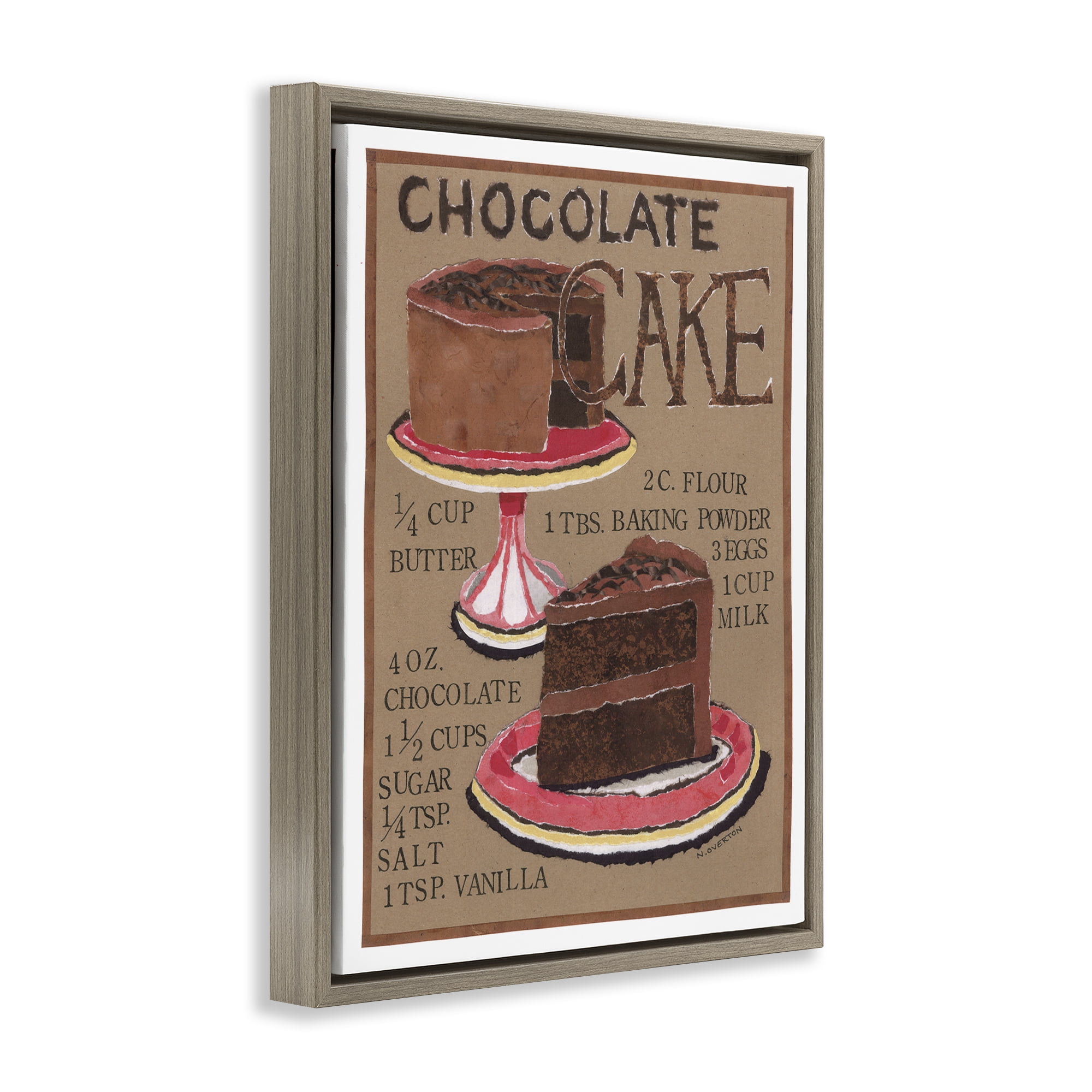 Stupell Industries Chocolate Cake Recipe Food & Beverage Painting Brown Floater Framed Art Print Wall Art, 17 x 21