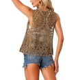 thumbnail image 3 of INSPIRE CHIC Women's Sleeveless Open Front Cardigan Vest Hollow Out Crochet Shrugs M Coffee, 3 of 5