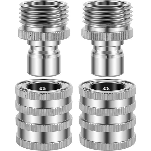 4Pcs Garden Hose Quick Connector Stainless Steel Water Hose Fitting 3/4inch Male and Female Pressure Washer Pump Adapter No Leak Garden Hose Connect Fitting for Faucet