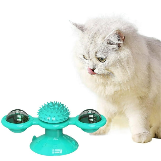 Juguete interactivo para gatos VISALY con forma de molino de viento, apto para gatos de interior. Divertido juguete para gatos con luz LED y ventosas, juguete para masticar para gatos
