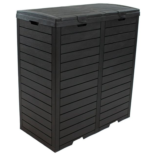 Sunnydaze Poubelle Double d'Extérieur - Résine de Polypropylène - Noir - 78 Gallons