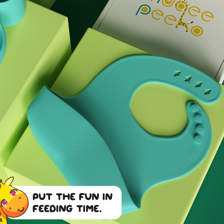 Muqee Peeko Feeding Supplies for Toddlers Silicone with suction - 7 Piece  Set in Baby Apricot Color - Baby feeding spoon plate and bowl for first