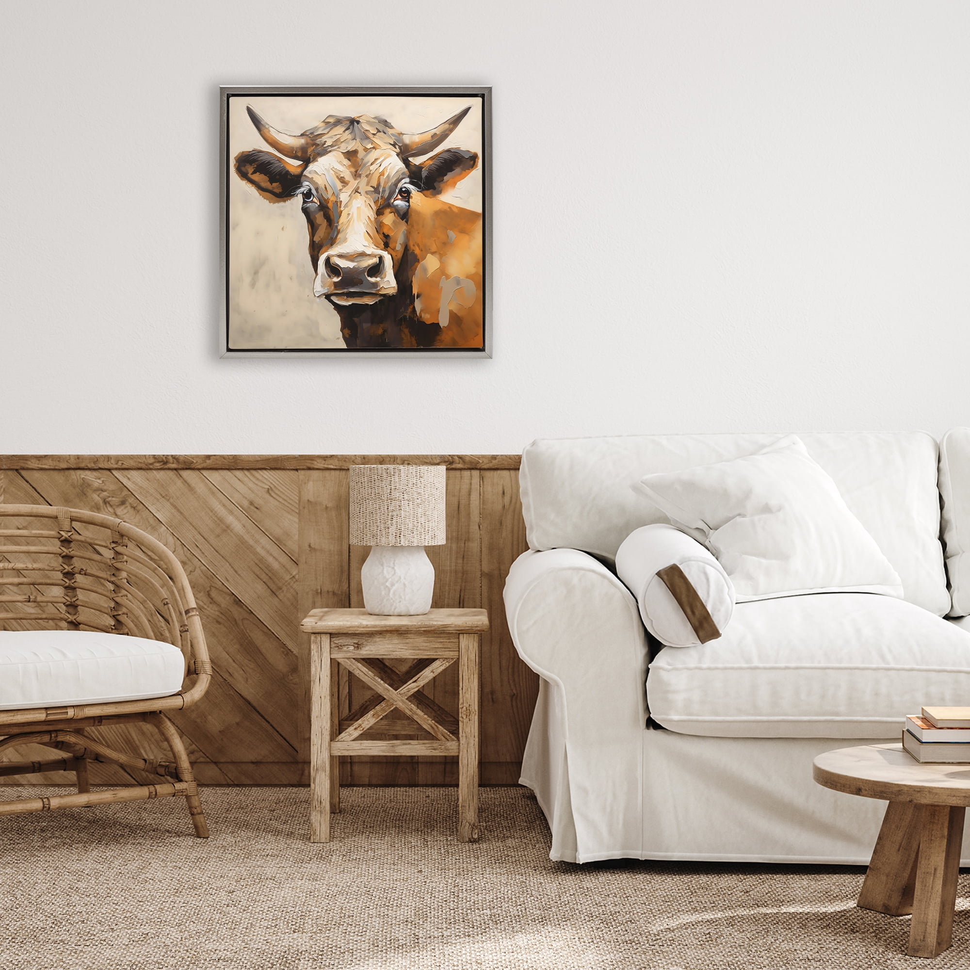 Stupell Industries Beautiful Brown Bovine Gray Framed Floater Canvas Wall Art, design by Creative Studio