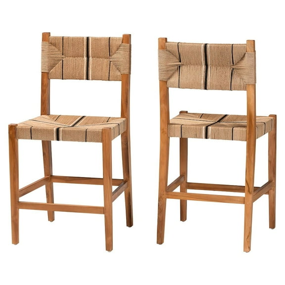 bali & pari Prita Paper Loom and Natural Mahogany Wood 2-Piece Counter Stool Set