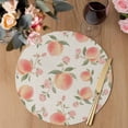 thumbnail image 3 of Peach Round 15 Inch Placemats Set of 6, Spring Floral Green Leaf Botanical Pink Fruit Rustic HeatResistant Non Slip Place Mats for Dining Table, Wipeable Braided Kitchen Table Mats for Housewarming, 3 of 9