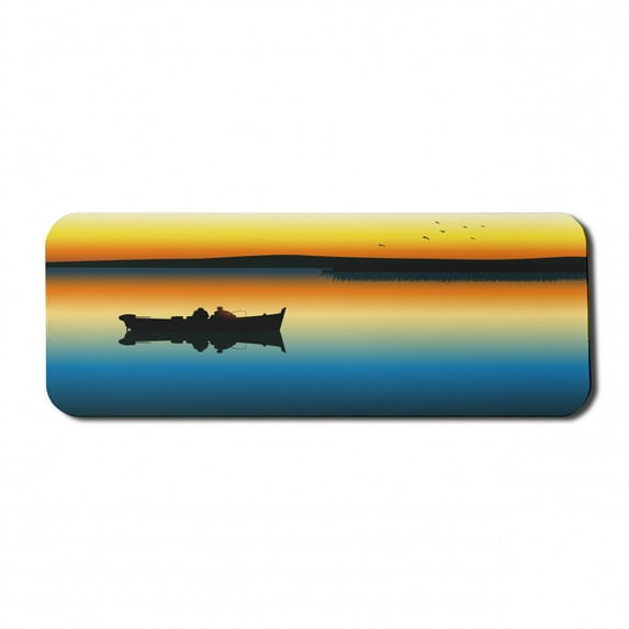 Fishing Computer Mouse Pad, Buddies on Tranquil Still Lake at Epic Sunset Fishing Male Friends Bond Friendship, Rectangle Non-Slip Rubber Mousepad Large, 31" x 12", Orange Blue, by Ambesonne