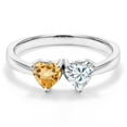 thumbnail image 3 of Gem Stone King 925 Sterling Silver Fashion Right-Hand Ring Set with Heart Shape Yellow Citrine and Moissanite (0.96 Cttw, Size 7), 3 of 6