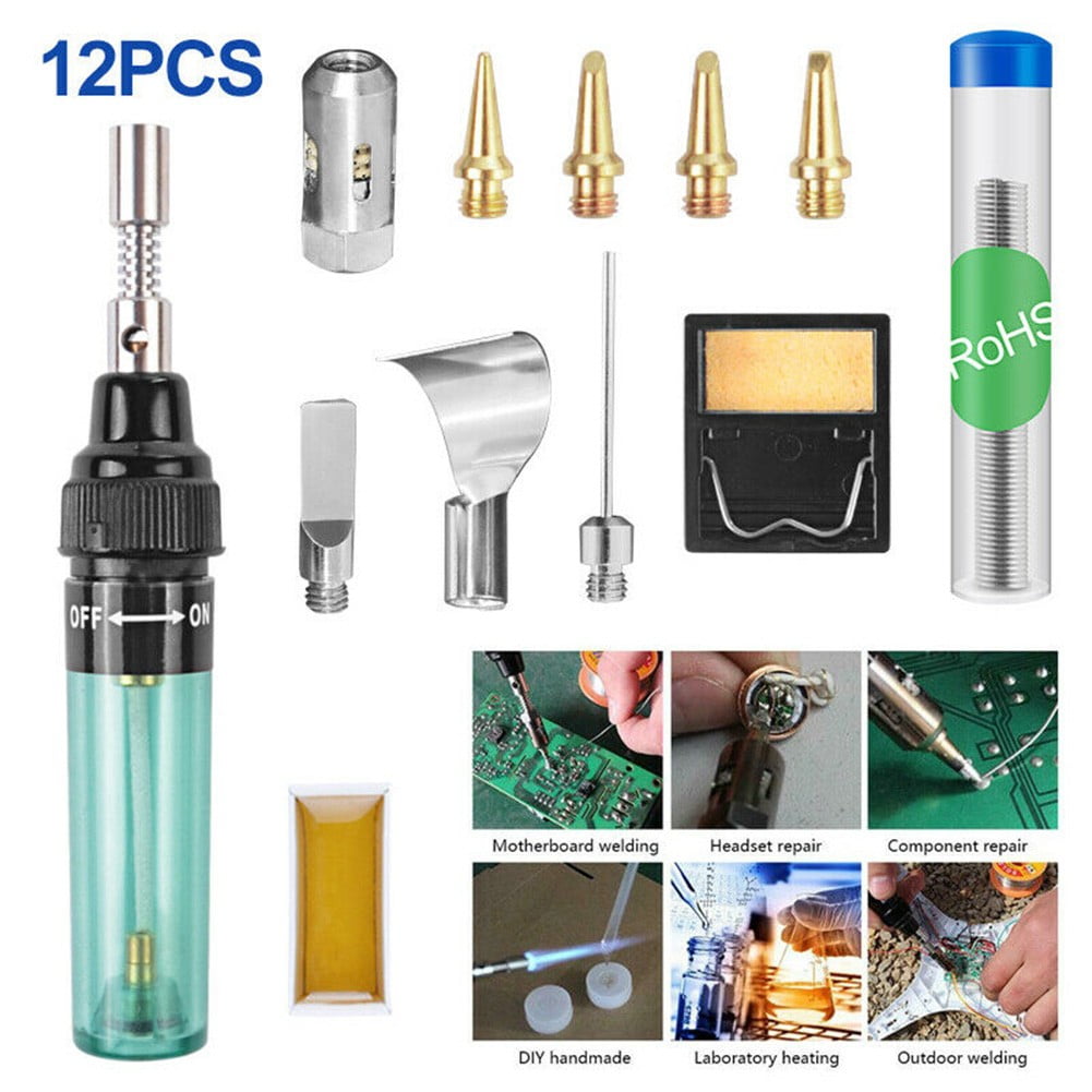 Gold Butane Gas Soldering Iron 12 in 1 Ignition Butane Gas Soldering Iron Portable Cordless Welding Torch Kit 