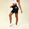 thumbnail image 2 of hlysgo Women's Leggings Yoga Shorts Tummy Control Elastic Waist Slim Fit Short Workout Gym Soft Comfort Shorts with Side Pockets Black,S, 2 of 6