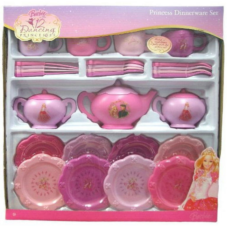 Barbie in the 12 Dancing Princesses 30 Piece Dinnerware Set Tea Pot Creamer Sugar Bowl Settings for 4