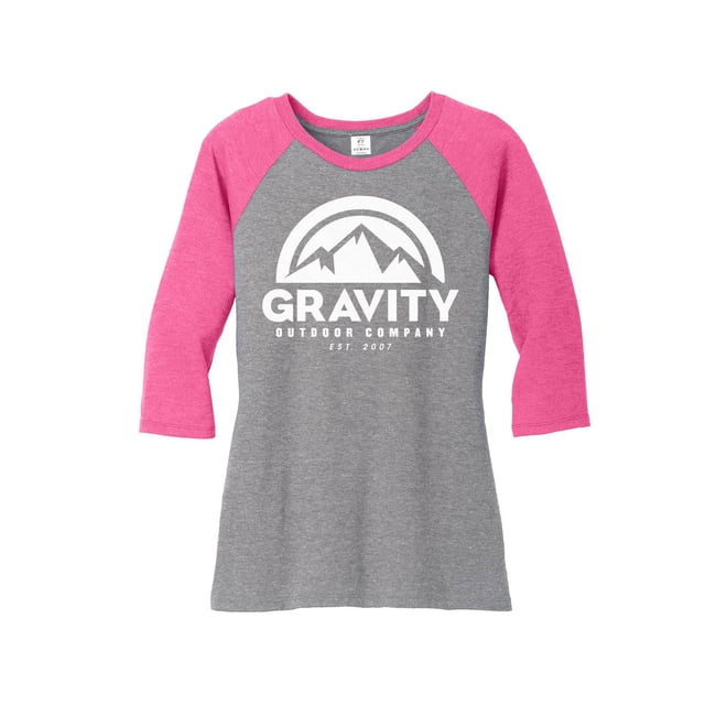 Gravity Outdoor Co. Chemise Raglan à Manches 3/4 pour Femmes - Logo Blanc - Fuchsia/gris - 2TG