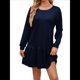 thumbnail image 2 of Vestido Tipo Sudadera de Larga para Mujer, de Otoño, con Cuello Redondo, de Punto Acanalado y Patchwork, Minivestidos Informales. Azul Marino L, 2 of 7