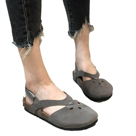 

Ichuanyi Womens Shoes Clearance Summer Round-toe Frosted Suede Flat Solid Color Buckle Backspace Casual Sandals