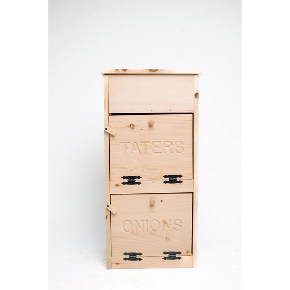 Country Barn Gifts Amish Made Unfinished Pine 2 Door Potato and Onion with Bread Compartment for Kitchen Storage