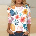 thumbnail image 2 of lcziwo Womens Easter Shirt Trendy 3D Bunny Rabbit Print Shirts Loose Casual Round Neck 3/4 Sleeve T-Shirt Cotton Pullover Tops Multicolor S, 2 of 6