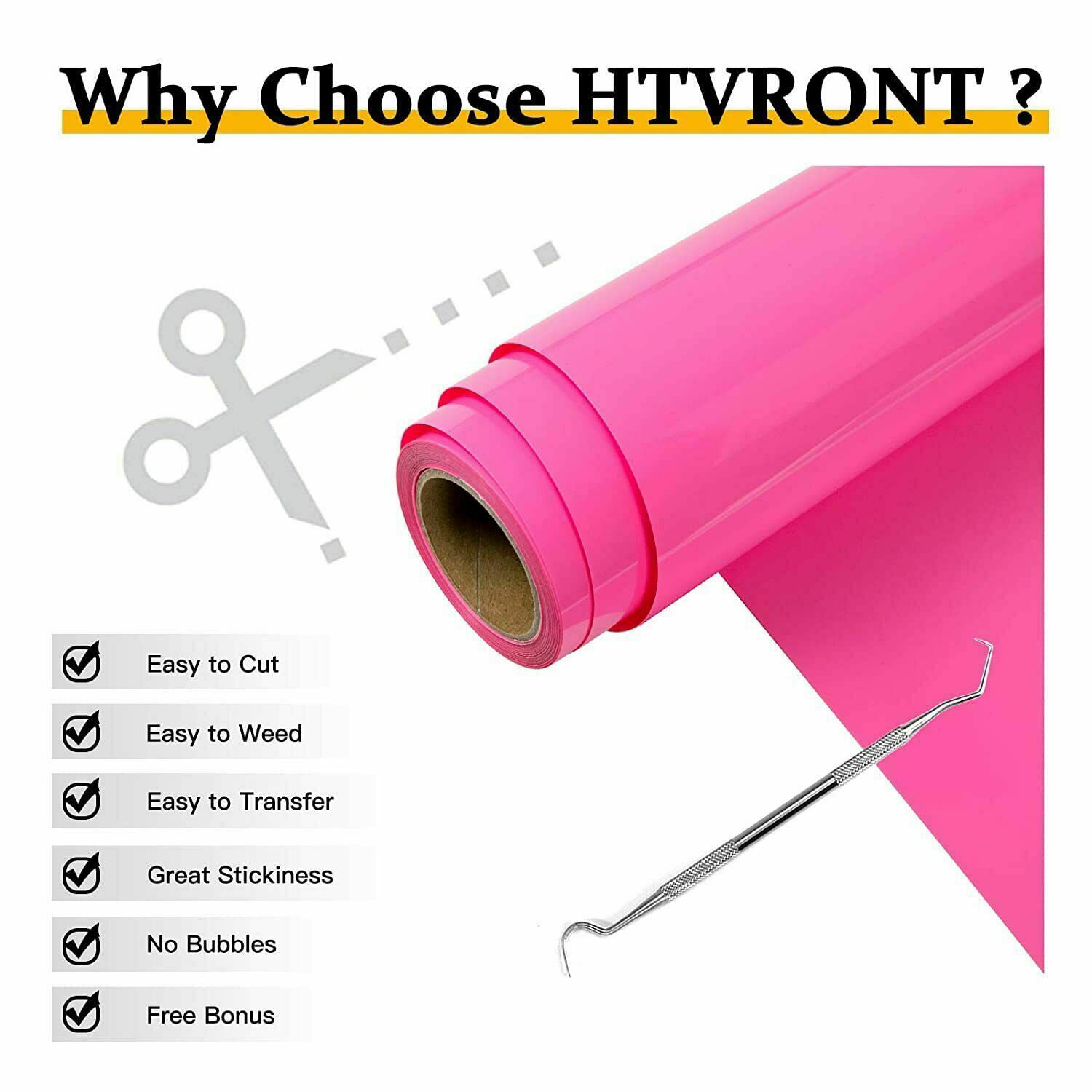 VINYL FROG Heat Transfer Vinyl Roll HTV Vinyl - 12x5ft Pink Iron on Vinyl  for T-Shirts, Heat Press Vinyl for DIY Craft Designs (Pink)