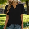 thumbnail image 2 of Enjoytime Dressy Tops for Women Solid Color V-Neck Pleated Base Blouse Short Sleeve Shirts Business Work Casual Shirts Black L, 2 of 8