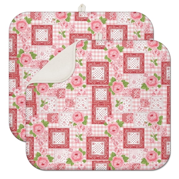 Pioneer Flower Floral Print Pattern Kitchen Dish Drying Mat 1 Pack, Ultra Absorbent Microfiber Drainer Mat, 16"x18"