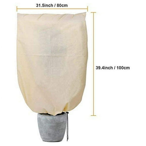 80*100cm Beige Overwintering Cover with Drawstring Plant Covers Bag Plant Protection Clamp and Coconut Washer for Tree Palms Garden Balcony Tent