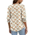 thumbnail image 5 of Womens Tops Casual 3/4 Length Sleeve V-Neck Floral Printed Smocked Cuffs Dressy T-Shirts Ladies Tunic Tops, 5 of 7