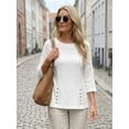 thumbnail image 2 of DARING DIVA Women's 3/4 Sleeve Trendy Business Blouse Crewneck Textured Top S White, 2 of 8