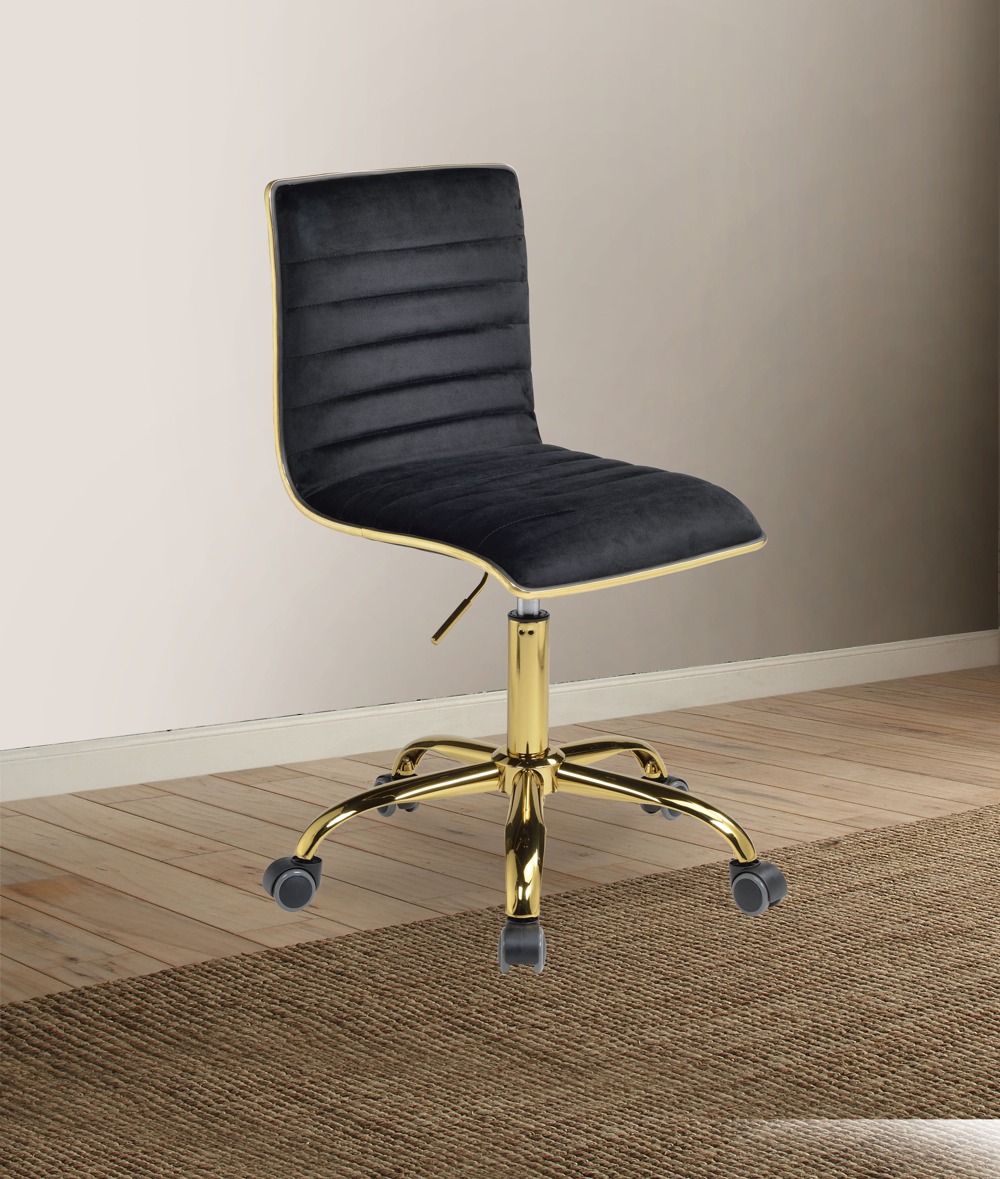 Velvet Upholstered Armless Office Chair with Adjustable Height and