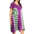thumbnail image 3 of Sakkas Sirena Women's Short Sleeve Loose Plain Midi Casual Scoop Neck Flared Dress - Purple/green - One Size, 3 of 5