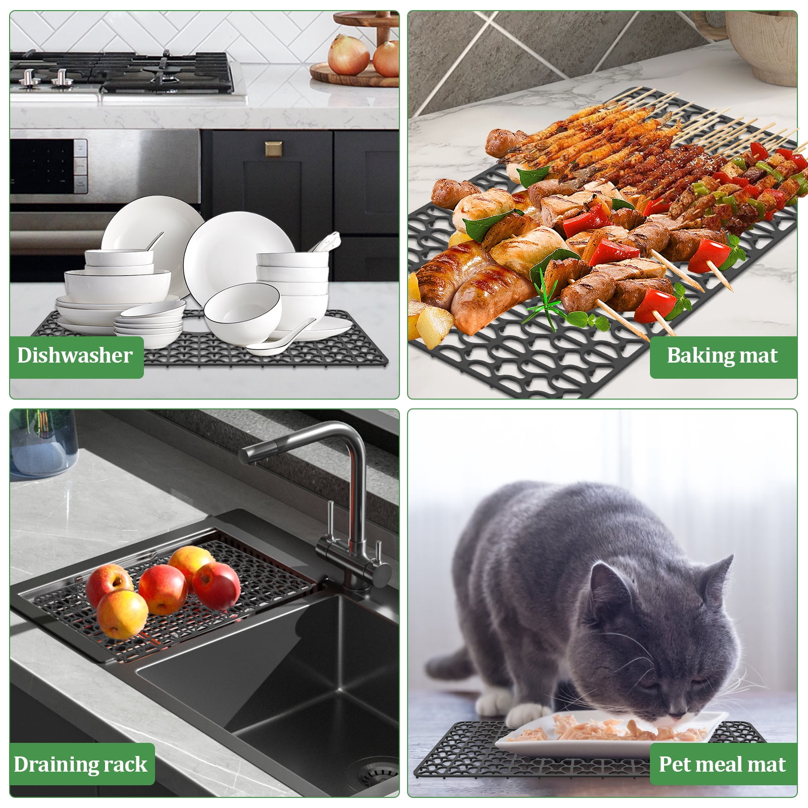Tzgsonp Silicone Sink Protectors for Kitchen, Anti-Slip Sink Mat Folding Sink Drain Mat Dish Drying Pad, Black, 25.98*13.78inch