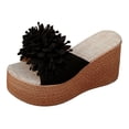 thumbnail image 5 of Rokment Flower Platform Dress Slides Sandals for Women Bride Wedding Beach Boho Fashion Leather Open Toe Chunky Extra Wedges Slip on High Heels Summer Shoes Black Size 6.5, 5 of 6