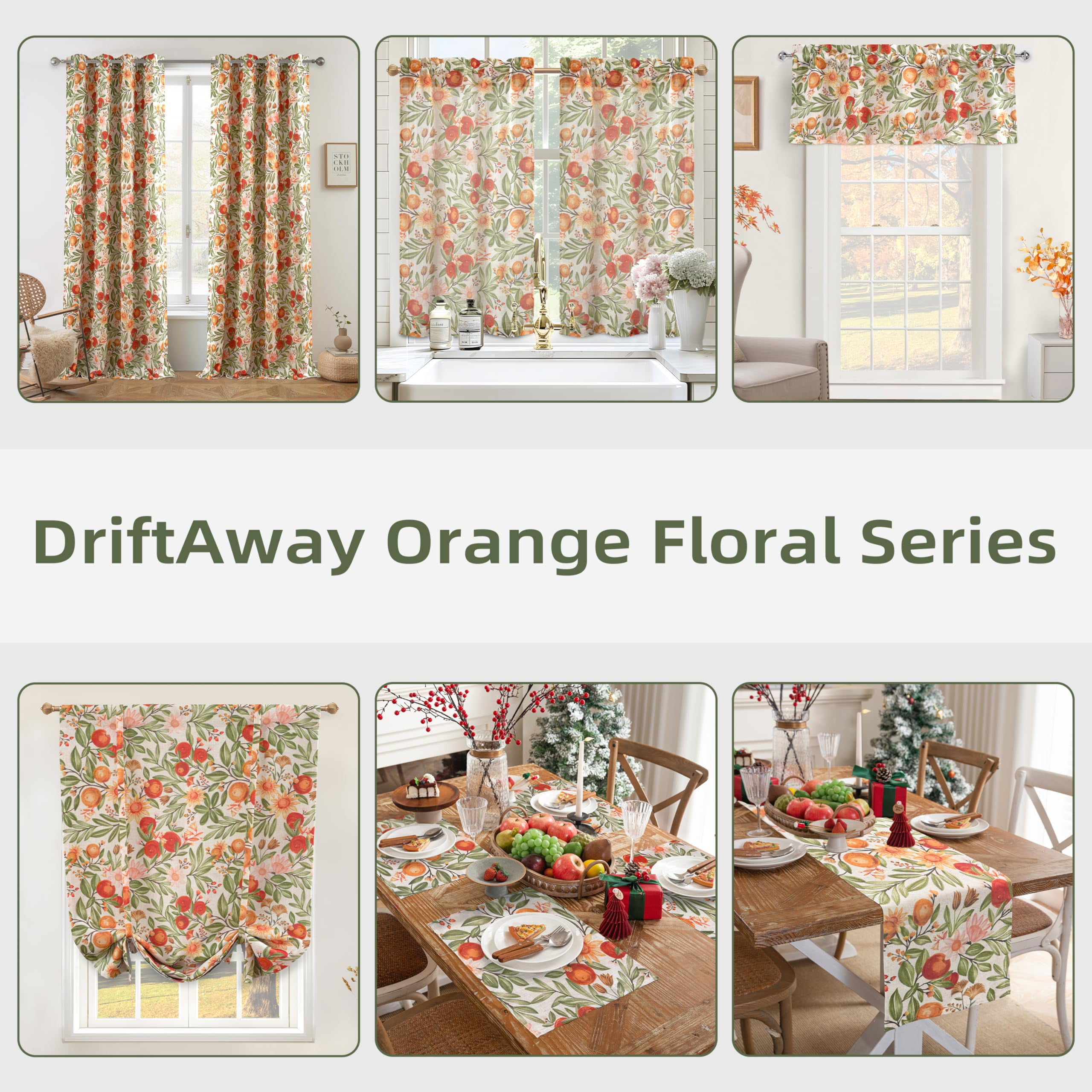 DriftAway Orange Harvest Floral Linen Blackout Curtains Double Layer Thermal Insulated Autumn Fall Printed Patterned Vintage Grommet Lined Drapes for Living Room 2 Panels 63 Inches Orange Coral Gold