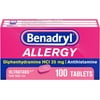 Benadryl Allergy Ultratabs Diphenhydramine HCl 25 mg Antihistamine Tablets, 100 Count