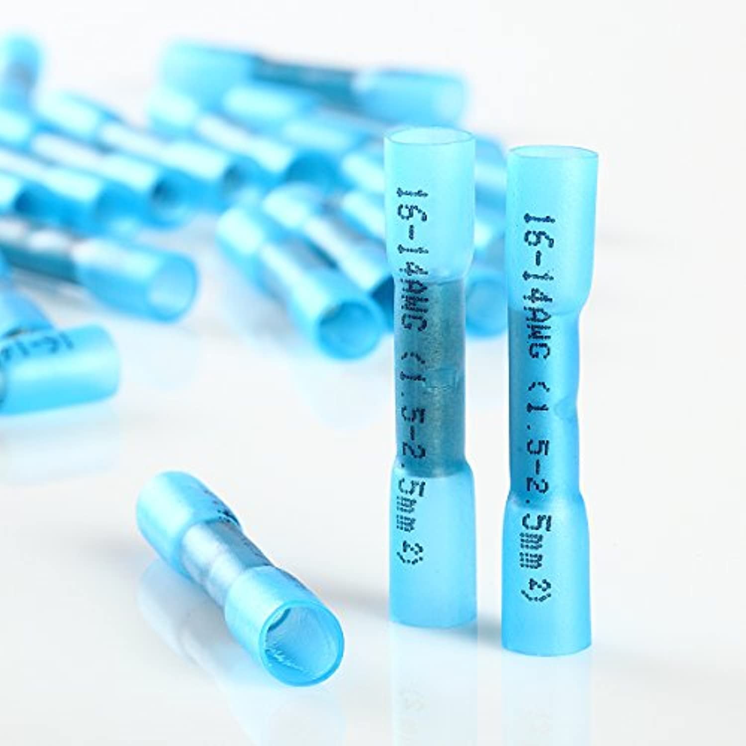 (100) 16-14 AWG BLUE HEAT SHRINK BUTT WIRE CONNECTOR AUTOMOTIVE-MARINE GRADE