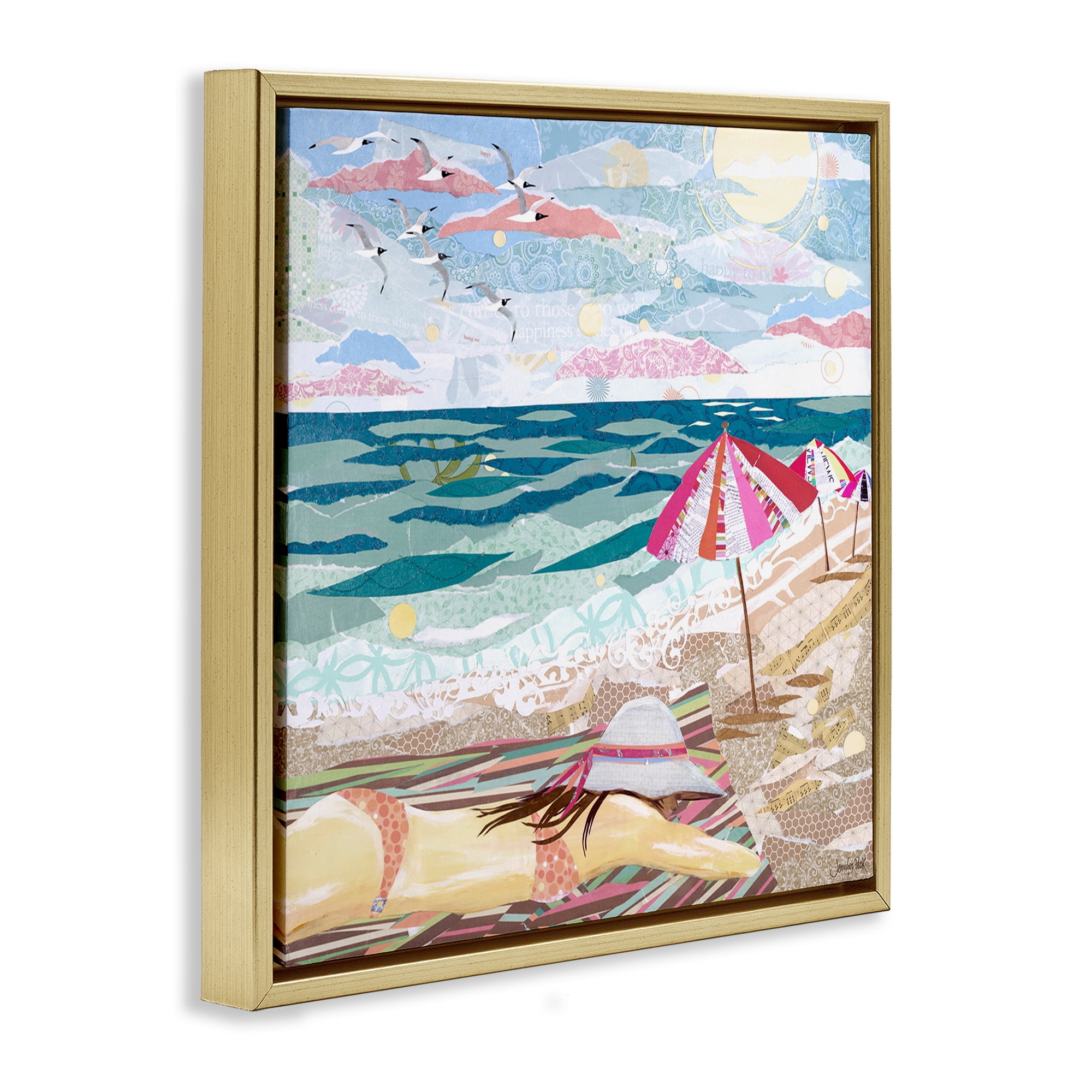 Stupell Industries My Happy Place Collaged Landscape Painting Gold Floater Framed Canvas Art Print Wall Art, 18 x 18