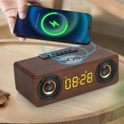 loopsun Wireless Charging Wooden Retro Alarm Clock Bluetooth Speaker Wireless Charging 10W Mobile Phone Computer Audio