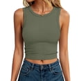 thumbnail image 3 of ANRABESS Women Basic Crop Tank Tops Casual Ribbed Knit Workout Tops Sleeveless Shirts Tight High Neck Camisole Women Girls Summer Clothes Army Green XL, 3 of 11