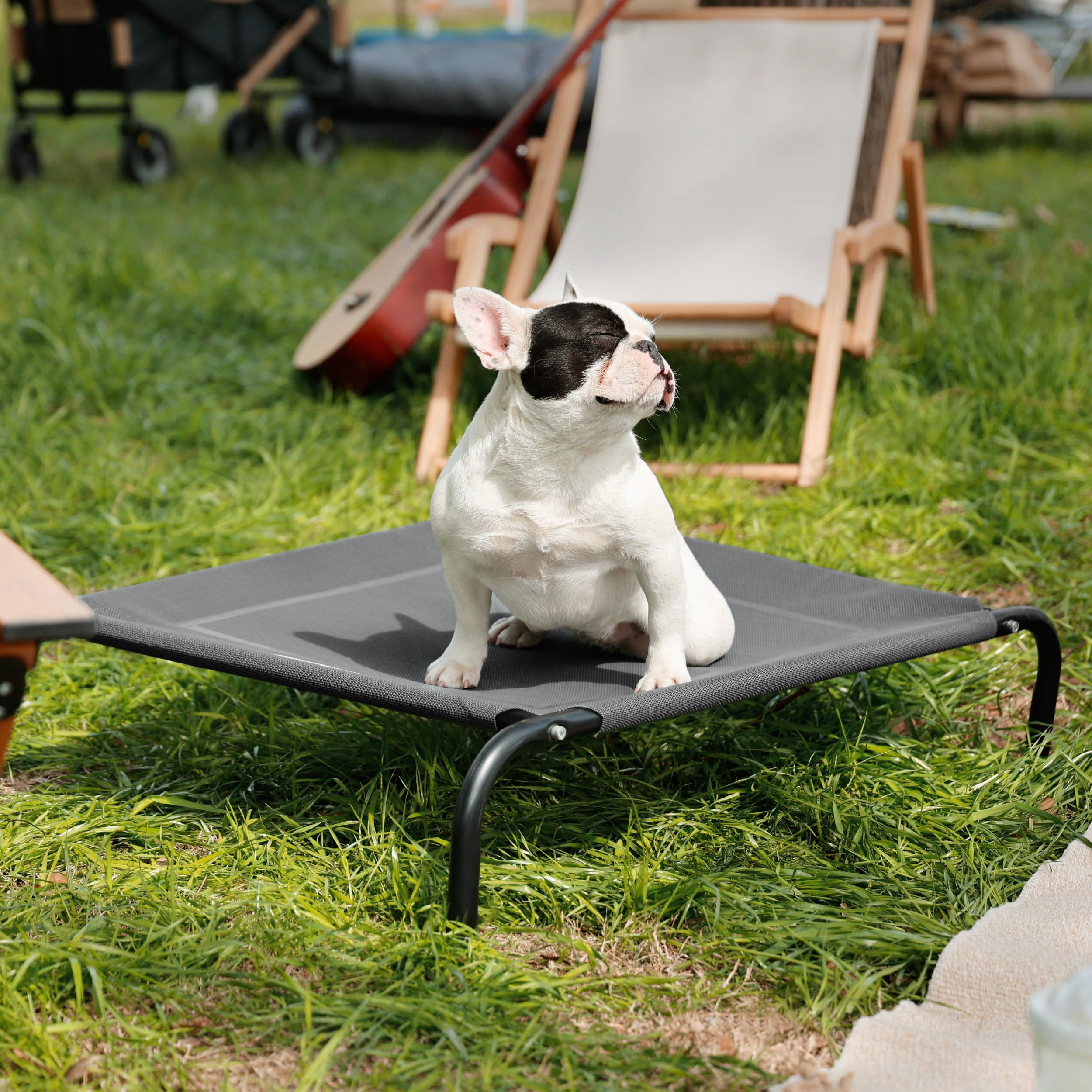 Outdoor Elevated Dog Bed Large Sized Dog, Portable Indoor & Outdoor Cooling Raised Cot Pet Hammock Bed with Skid-Resistant Feet, Frame with Breathable Mesh, Grey, 49 inches