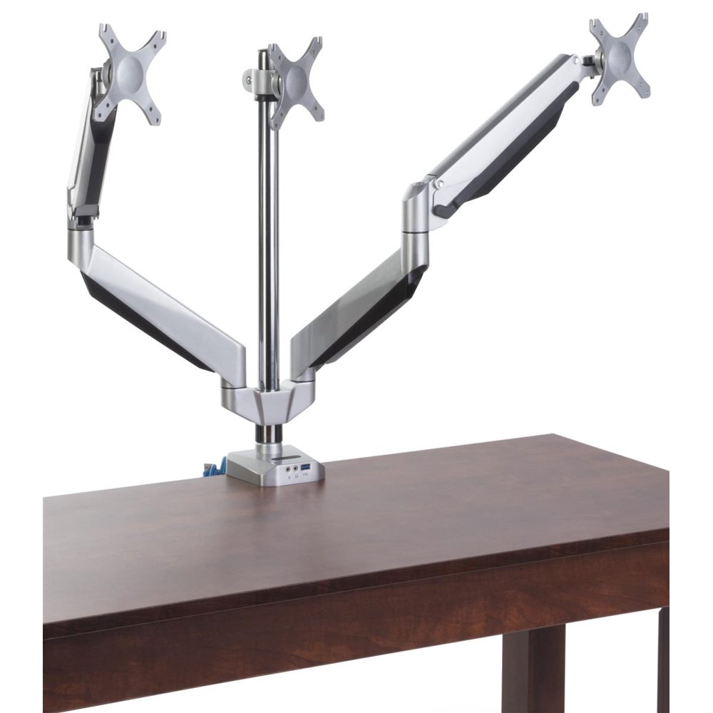 Displays2go Computer Desk Mount with 3 Arms, Clipon Style, Aluminum