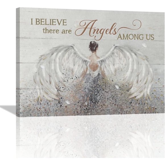 Angel Wing Wall Art Angel Girl Canvas Wall Decor White Wings Prints Painting Pictures Decor Rustic Inspirational Framed Artwork for Bathroom Bedroom Living Room 16"x12"