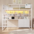 thumbnail image 4 of Metal Loft Bed Twin Size with Desk, 6 Storage Drawers and Bookshelf, Loft Twin Bed Frame with USB Charging Station, LED Lights, Storage Shelf, Full-Length Guardrail & Ladder, White, 4 of 9
