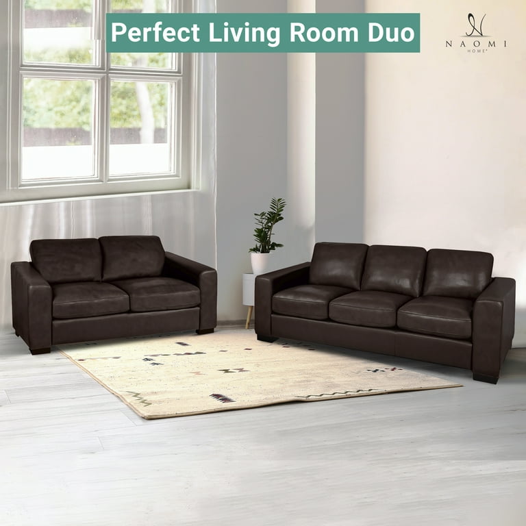 Freya Contemporary Oversized Genuine Leather Sofa by Naomi Home Color Espresso