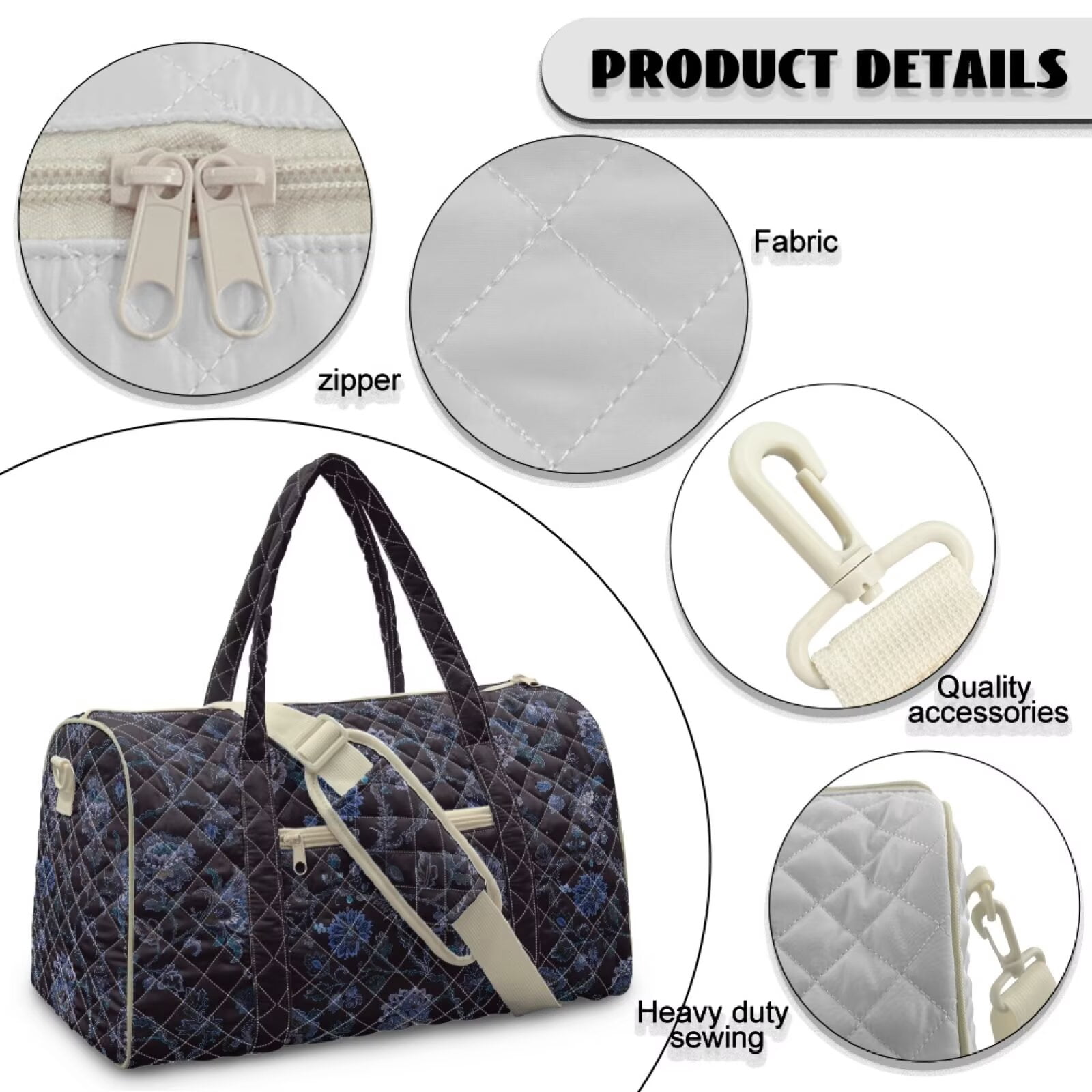 Chririnla Lightweight Fitness Bag for Women Large Capacity Athletic Duffle with Smooth Zipper & Luggage Handle Strap Fits Gym, Black Floral Print